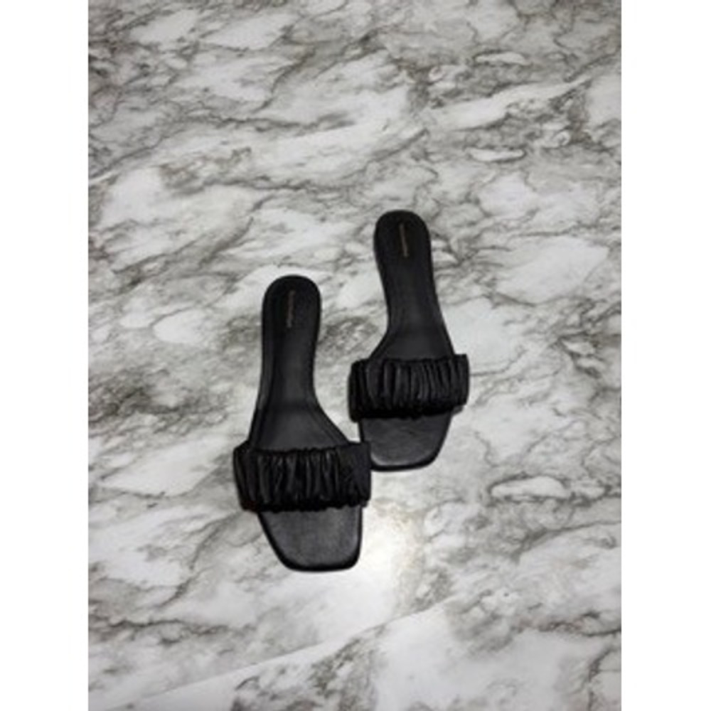 Reformation Black Ruched Slide Sandals Flats Minimalist Chic Shoes - Picture 3 of 6